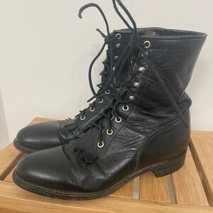 Justin Roper Men’s 9.5 D Boots Style 506 Lace Up Black Leather Made USA